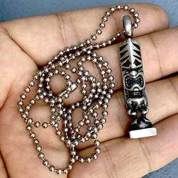 Polynesian Tribal Surfer Beach Jewelry Saipanese Maori Hawaiian Tiki Kane Ku-Lono-Kane-Kanaloa Maori Protection Amulet Pewter Boys Mens Pendant Necklace Charm for men N4 w Silver Ball Chain