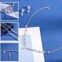 Fairyu Bride Wedding Crystal Necklace Earrings Set Silver Bridal Flower Dangle Earrings Necklaces Jewelry Party Rhinestone Pendant Necklace Drop Earrings for Women and Gilrs