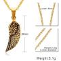 HUANIAN Stainless Steel Gold Plated Eagle Feather Wing Pendant Necklace for Men- with 19'' Chain