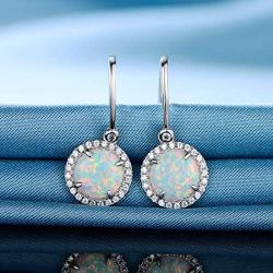 GEMSME White Gold Plated Teardrop Opal Dangle Earrings For Women