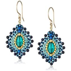 Miguel Ases Blue Gold Stone Lotus Earrings