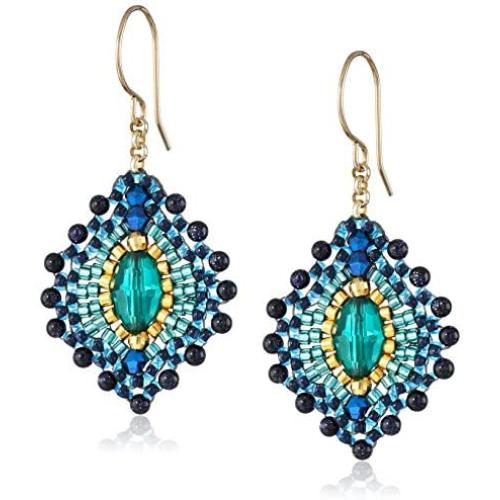 Miguel Ases Blue Gold Stone Lotus Earrings