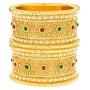Efulgenz Indian Style Bollywood 14 K Gold Plated Faux Pearl Kundan Rhinestone Wedding Bridal Bracelet Bangle Set Jewelry