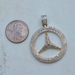 Pave Diamond Mercedes Benz Pendant Gold Vermeil Jewelry 925 Sterling Silver 16'' Chain Necklace Jewelry