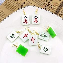 Funny The Chinese Mahjong Drop Earrings Handmade Resin Mahjong Dangle Earrings Geometric Creative Play Gambling Exaggerated Earring for Women Girl Friendship Jewelry