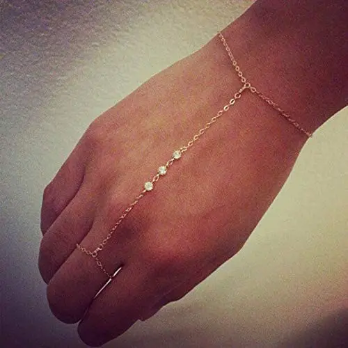YienDoo Fashion Gold Tiny Crystal Bracelet Finger Chain Hand Harness Chain Dainty 3 Rhinestone Slave Bracelet Jewelry for Women and Girls YienDoo Fashion Gold Tiny Crystal Bracelet Finger Chain Hand Harness Chain Dainty 3 Rhinestone Slave Bracelet Jewelry for Women and Girls