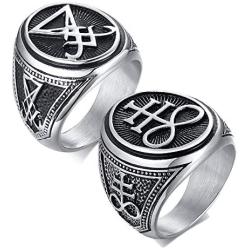 VNOX Sigil of Lucifer Seal of Satan Symbol Signet Ring Band for Men Boys,Talisman Amulet Jewelry