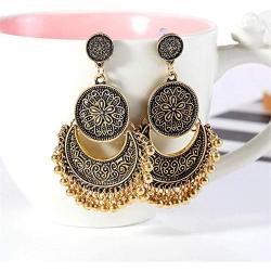 Amvie Antique Bohemian Earrings for Women Ethnic Brocade Mexico Gypsy Engraved Lotus Hook Dangle Earrings for Girls