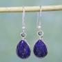 NOVICA Lapis Lazuli .925 Sterling Silver Teardrop Dangle Hook Earrings Be True