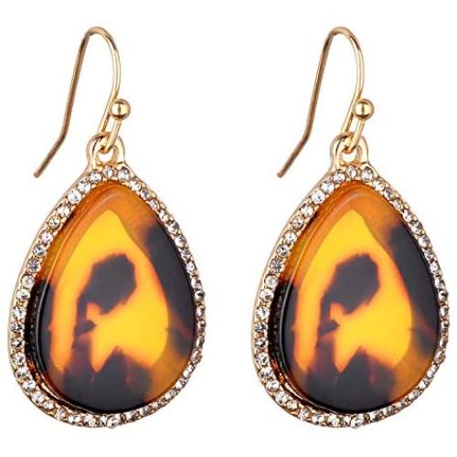 Jones New York Gold Teardrop Leopard Print Resin Acrylic Crystal Dangle Earrings