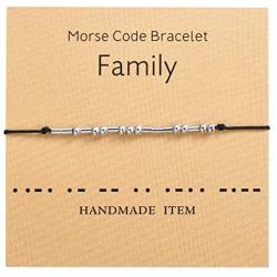 BBBGEM Morse Code Bracelets for Women/Men,Handmade Adjustable Silver Morris Code Bead Bracelet on Silk Cord for Friend/Family/Couple Secret Message Jewelry Inspirational Gift,with Gift Box