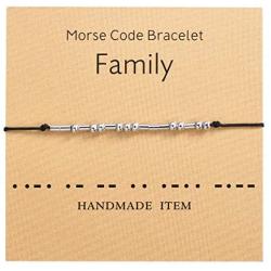 BBBGEM Morse Code Bracelets for Women/Men,Handmade Adjustable Silver Morris Code Bead Bracelet on Silk Cord for Friend/Family/Couple Secret Message Jewelry Inspirational Gift,with Gift Box