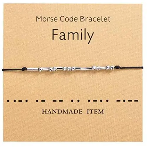 BBBGEM Morse Code Bracelets for Women/Men,Handmade Adjustable Silver Morris Code Bead Bracelet on Silk Cord for Friend/Family/Couple Secret Message Jewelry Inspirational Gift,with Gift Box