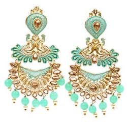 Crunchy Fashion Bollywood Jewellery Traditional Ethnic Bridal Bride Wedding Bridesmaid Torquoise Green Meenakari/Hand Painted Chandbaali Indian Earrings Jewelry For Women