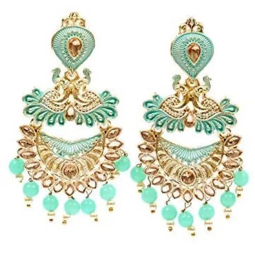Crunchy Fashion Bollywood Jewellery Traditional Ethnic Bridal Bride Wedding Bridesmaid Torquoise Green Meenakari/Hand Painted Chandbaali Indian Earrings Jewelry For Women Crunchy Fashion Bollywood Jewellery Traditional Ethnic Bridal Bride Wedding Bridesmaid Torquoise Green Meenakari/Hand Painted Chandbaali Indian Earrings Jewelry For Women