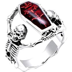 HSQYJ Punk Silver Skull Bat Ring Gothic Vampire Bloody Red Enamel Coffin Rings Mens Womens Metal Rock Biker Bands Fashion Jewelry