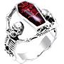 HSQYJ Punk Silver Skull Bat Ring Gothic Vampire Bloody Red Enamel Coffin Rings Mens Womens Metal Rock Biker Bands Fashion Jewelry