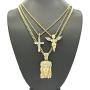 Shiny Jewelers USA Men Gold Iced Out Jesus, Praying Hands, Ankh, Cross, Angel Hip Hop Pendant Chain Necklace Set