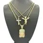 Shiny Jewelers USA Men Gold Iced Out Jesus, Praying Hands, Ankh, Cross, Angel Hip Hop Pendant Chain Necklace Set