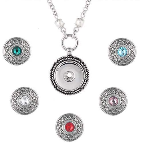 LEGENSTAR Ginger Interchangeable Crystal Pearl Pendant Necklaces with 5 Snap Buttons for Women Silver Jewelry Charms