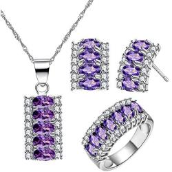 Uloveido Platinum Plated Oval Cut Cubic Zirconia 7 Stones Necklace Earrings and Ring Half Moon Party Jewelry Set T502