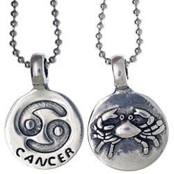 Jewelry Astrology Zodiac sign Cancer Crab (Jun 21-Jul 22) Amulet Charm Medallion Silver pewter pendant necklace w Silver Ball Chain