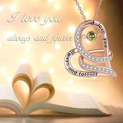 TOUPOP Infinity Heart Necklace with Beating Birthstone Sterling Silver I Love You Always and Forever Pendant Necklace Mothers Day Jewelry Gifts for Women Mom Friend Wife Birthday