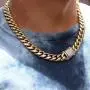 GOLD IDEA JEWELRY 14k Gold Plated Stainless Steel Thick Miami Cuban Link Chain with Lab Diamond Clasp Mens Hip Hop Necklace or Bracelet
