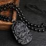 Natural Black Obsidian Dragon Necklace Healing Crystal Gemstone Necklaces Carved Stone Pendant Amulet Charm for Men or Women