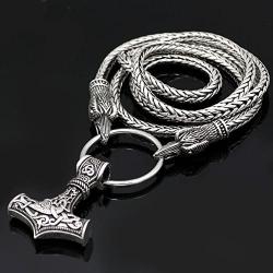 GuoShuang Viking Metal Cord Ravens of Odin with Thors Mjolnir Wolf Scandinavian Huginn and Muninn