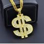 Gold Chain with Dollar Sign Big Money Necklaces for Men Women,Stainless Steel Iced Out Rhinestone Jewelry,Fashion Pendants with 28 Inches Chain