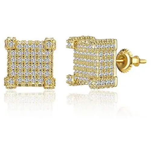 Iced Out Square Stud Earring for Men and Women 18k Gold plated Hypoallergenic with 925 Sterling Silver Screw Back Hip Hop Cool Boys Jewelry Iced Out Square Stud Earring for Men and Women 18k Gold plated Hypoallergenic with 925 Sterling Silver Screw Back Hip Hop Cool Boys Jewelry