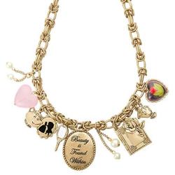 Disney Danielle Nicole Antique Worn Gold Tone Beauty and The Beast Charm Necklace, 18 Inch Chain with 3 Inch Extender