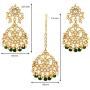 Aheli Indian Traditional Wedding Faux Kundan Beads and Pearls Chandbali Earrings Maang Tikka Earrings Set Ethnic Bollywood Jewelry Set for Women