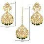 Aheli Indian Traditional Wedding Faux Kundan Beads and Pearls Chandbali Earrings Maang Tikka Earrings Set Ethnic Bollywood Jewelry Set for Women