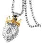 HZMAN Mens Silver Gold Tone Stainless Steel Lion King Pendant Necklace Cable Wheat 22+2'' Chain