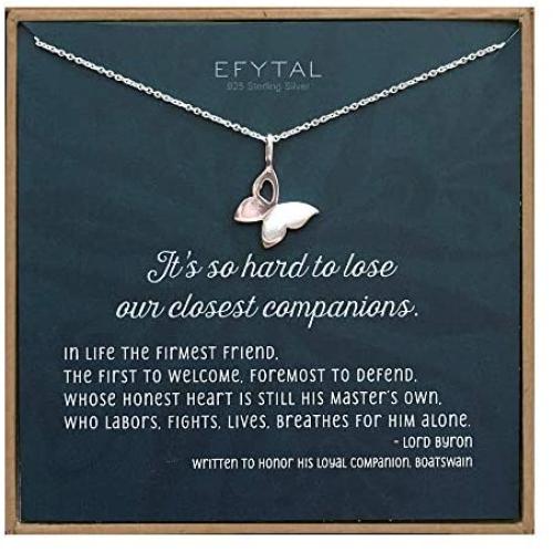 EFYTAL Condolence Gifts, 925 Sterling Silver Butterfly Necklace in Remembrance of Pet, Sympathy Gift for Passing of Dog or Cat, Condolences Jewelry for Her