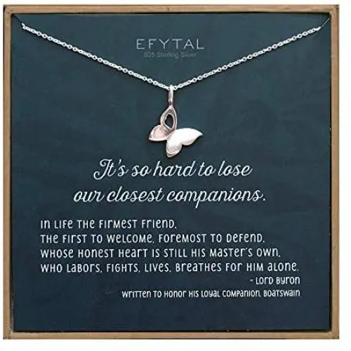 EFYTAL Condolence Gifts, 925 Sterling Silver Butterfly Necklace in Remembrance of Pet, Sympathy Gift for Passing of Dog or Cat, Condolences Jewelry for Her