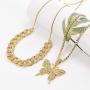 YBMYCM Big Butterfly Pendant Statment Necklace Rhinestone Chain for Women Girl Bling Gold Silver Crystal Layered Choker Necklaces Accessory for Hip Hop Lovers