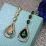 Scarlvambo Wedding Dangle Earrings Chandelier Womens Austrian Crystal Pierced Gold-Tone Emerald Color