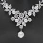 Roseeden Bridal Zirconia Necklace and Earrings Set Pearl Jewelry for Brides and Bridesmaids RE8062