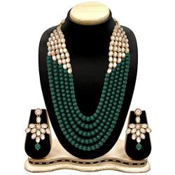 Aheli Elegant Indian Ethnic Traditional Layered Beaded Long Kundan Necklace Earring Set Bollywood Wedding Party Jewelry for Women