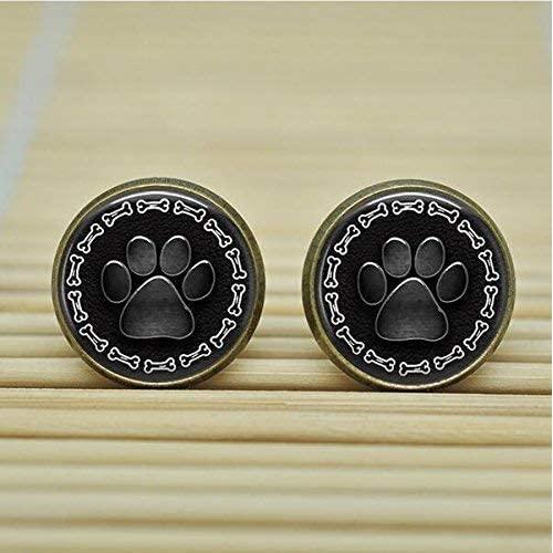 Paw Print with Dog Bone Border Earrings Studs Jewelry Glass Cabochon Earrings Post