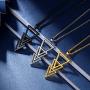 beautlace Three Triangles Geometric Necklaces 18K Gold/Silver/Black Gun Plated Circle and Square Pendant Charm Minimalist Jewelry for Men and Women