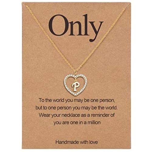 Initial Necklace for Women Letter A to Z Name Alphabet Heart Pendant Necklace for Women 14K Real Gold Plated