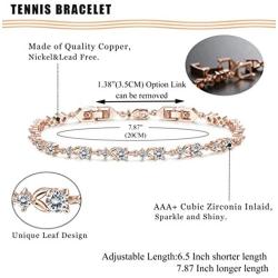 Finrezio Rose-Gold & Platinum Plated CZ Tennis Bracelets for Women Bridal Wedding Jewelry Bracelet Adjustable