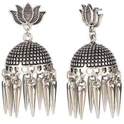 Efulgenz Boho Vintage Antique Ethnic Gypsy Tribal Indian Oxidized Silver Tassel Jhumka Dangle Earrings Jewelry