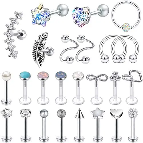25Pcs 16G Cartilage Earrings Tragus Earring Surgical Steel Studs Helix Conch Rook Daith Piercing Jewelry Lip Rings for Women Men 25Pcs 16G Cartilage Earrings Tragus Earring Surgical Steel Studs Helix Conch Rook Daith Piercing Jewelry Lip Rings for Women Men