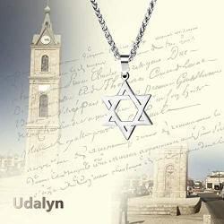 Udalyn Star of David Pendant Necklace Stainless Steel Jewish Jewelry for Men Women Religious 20''