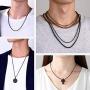 Richsteel Men Women Black/Brown Braided Wax Rope Necklace 2/3mm Wide 16”18'' 20'' 22'' 24'' 26'' 28'' 30'' Length Leather Necklace with Customizable Stainless Steel Clasp Waterproof